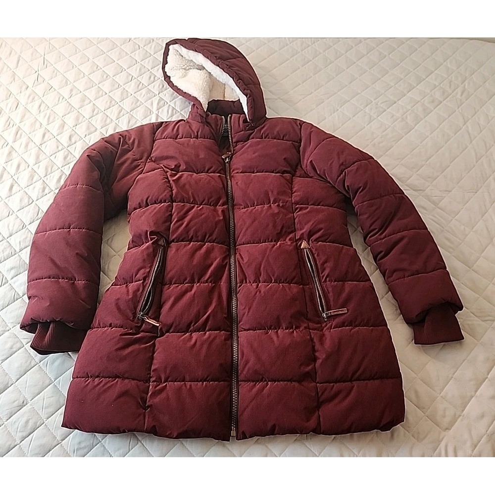 St John's Bay‎ Puffer Jacket Women's XXL Burgundy Sherpa Hoodie Parka
